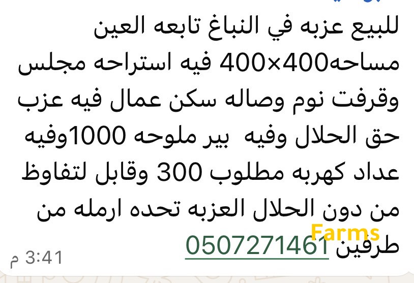 عزبه للبيع في العين النباغ